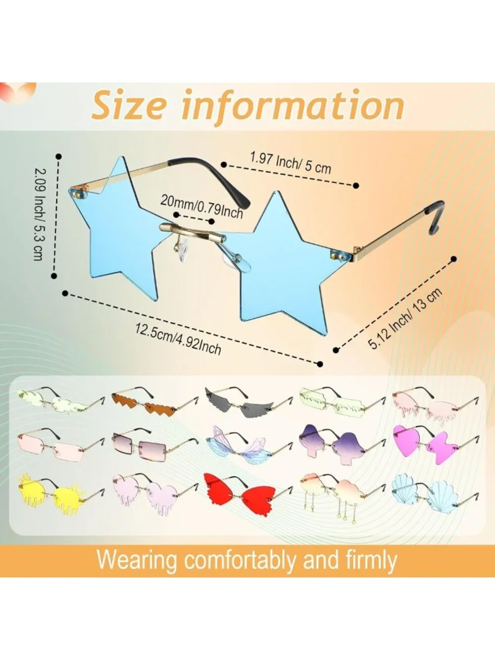 Trendy 16 Pcs Irregular Rimless Sunglasses Set - Star, Cloud, Flame & Heart